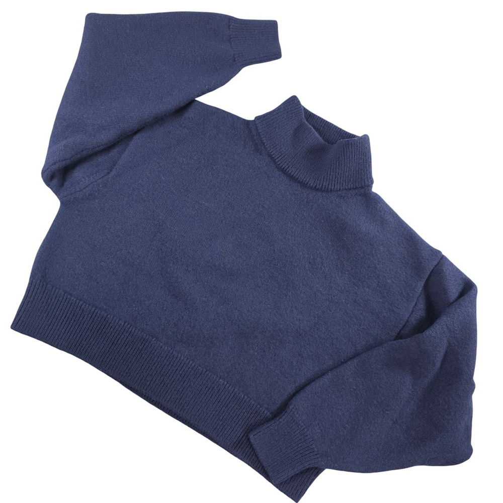 Wilfred Free Aritzia Womens Medium Navy Blue Wool‎ Mock Neck Cropped Sweater